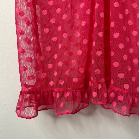 L Betsey Johnson Sheer Pink Polka Dot Mesh Slip Dress Cherry Bow Coquette Kawaii - Picture 2 of 8